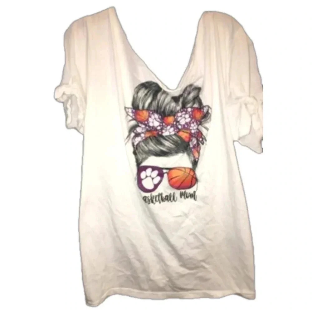 Basketball Mom Tshirt open back tied sleeve XL​
